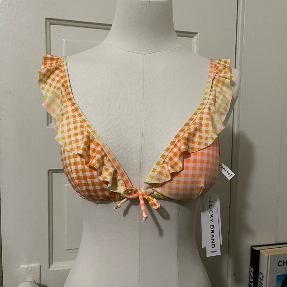 Lucky Brand Bikini Top Orange Yellow Ombré Picnic Ruffled Beach Summer Padded M